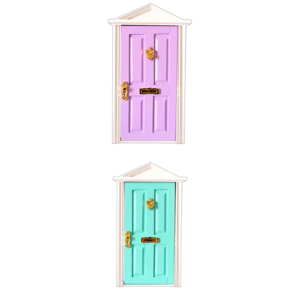 1:12 Dollhouse Miniature Purple & Mint Green Wooden Spire Door with Hardware