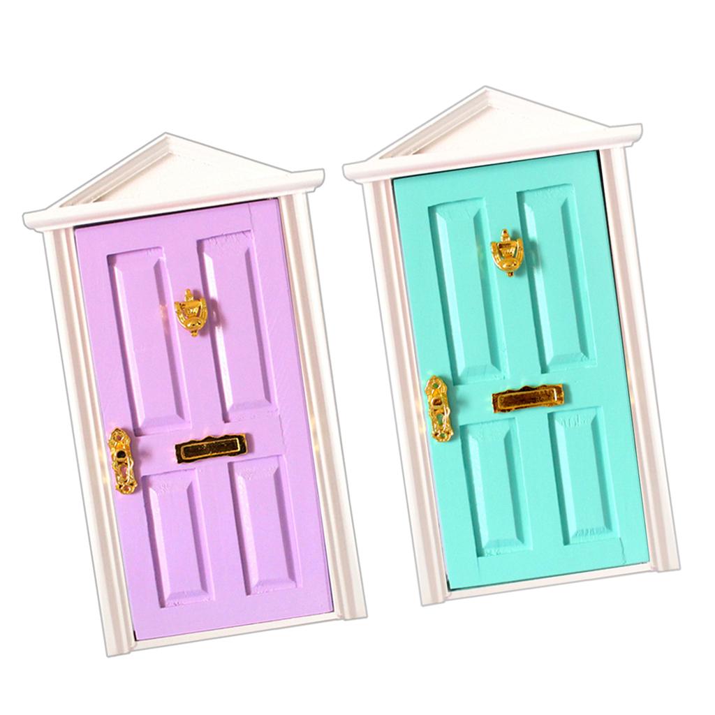 1:12 Dollhouse Miniature Purple & Mint Green Wooden Spire Door with Hardware