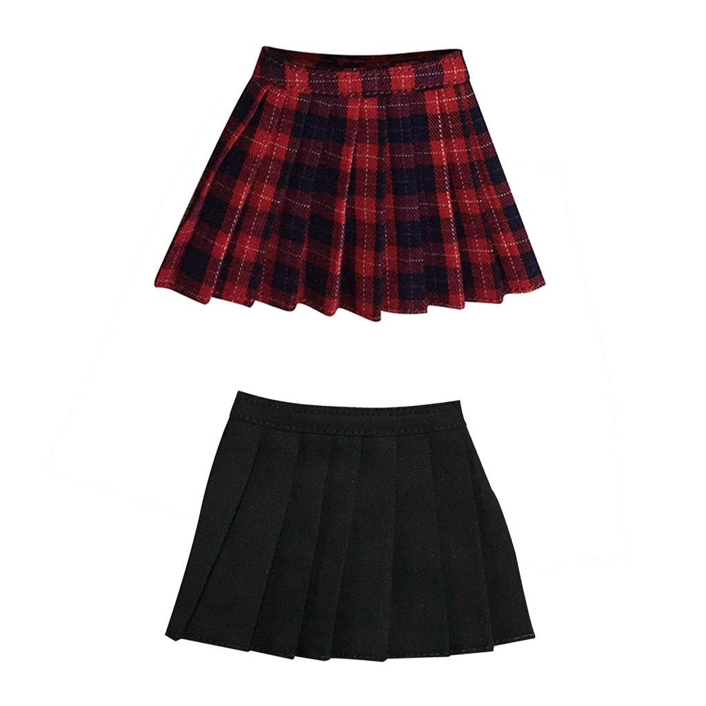 2 Pieces 1/6 Scale Mini Plaid Skirt Dress for 12 Action Figure Female Body"