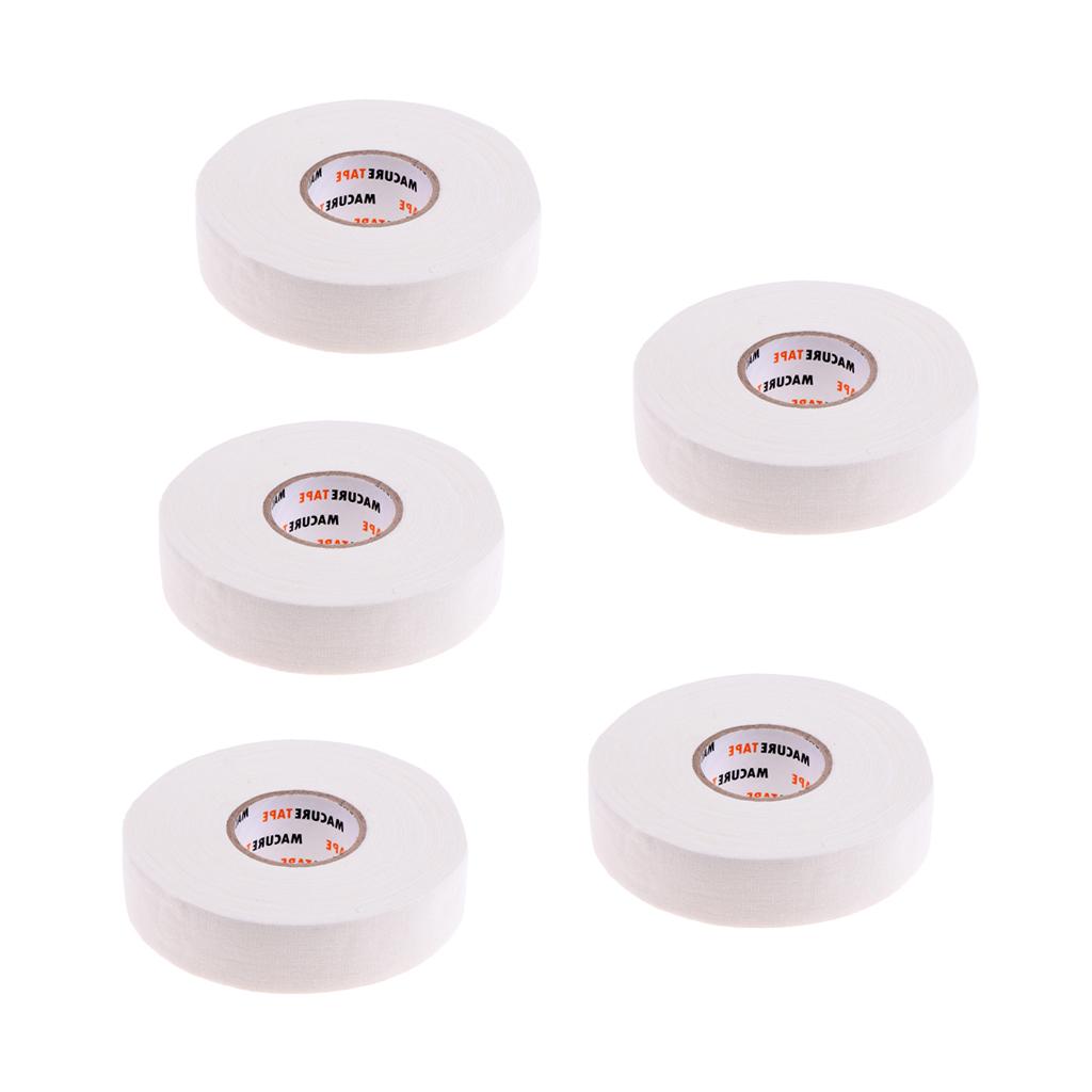 5 Roll Waterproof Adhesive Ice Hockey Cloth Stick Grip Tape 25mmx22.5m White