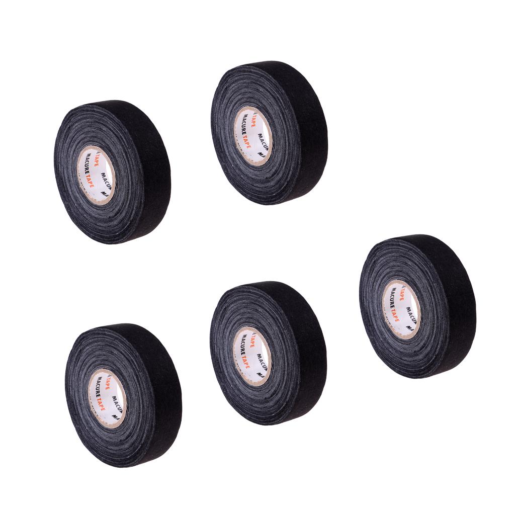 5 Roll Waterproof Adhesive Ice Hockey Cloth Stick Grip Tape 25mmx22.5m Black