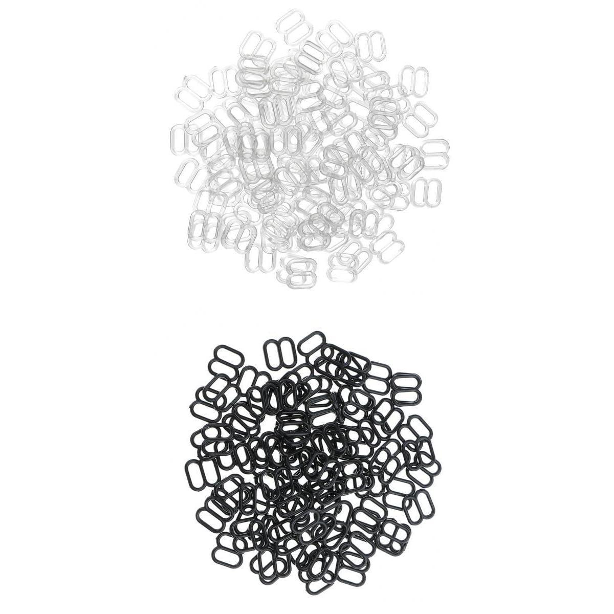 200Pcs Plastic Bra Lingerie Strap Clips Hook Slider Buckle 8mm Black White