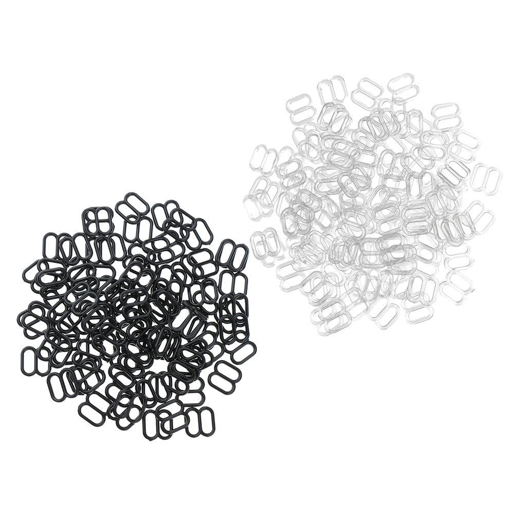 200Pcs Plastic Bra Lingerie Strap Clips Hook Slider Buckle 8mm Black White