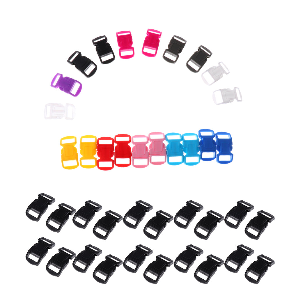 40pcs 10mm Mixed Curved Side Release Plastic Buckle for Paracord Bracelet