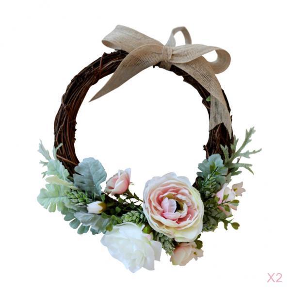 2pcs Rattan Artificial Flower Wreath Front Door Wreath Wedding Decor Cream