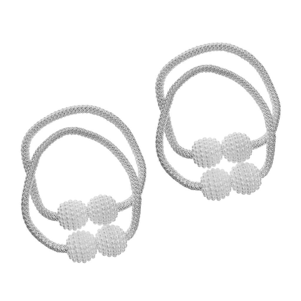 4 Pieces Pearl Curtain Tiebacks European Holdback with Magnetic White