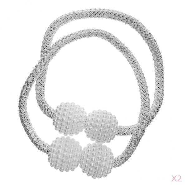 4 Pieces Pearl Curtain Tiebacks European Holdback with Magnetic White
