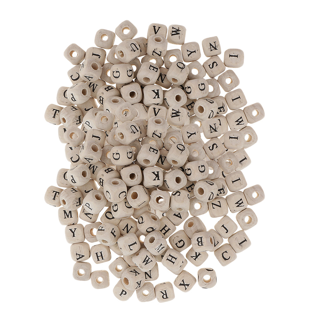 200 Pieces Wooden Alphabet Letters Cube Beads Jewelry Making 10mm White