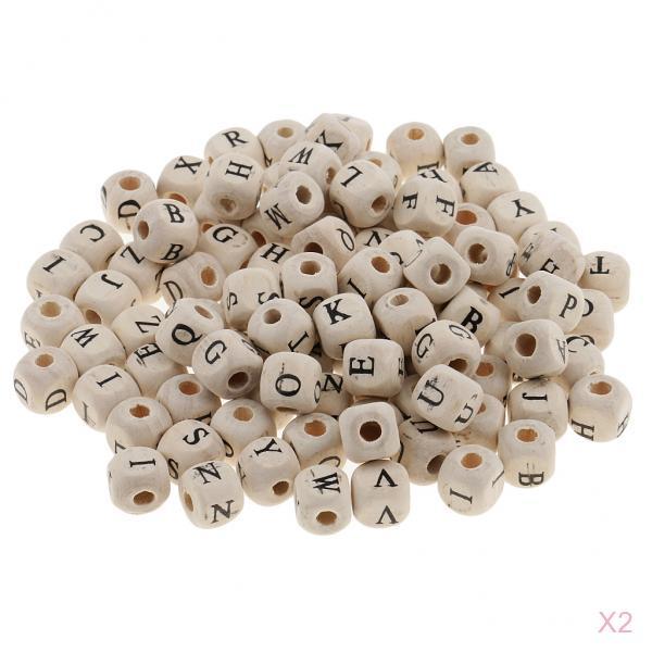 200 Pieces Wooden Alphabet Letters Cube Beads Jewelry Making 10mm White