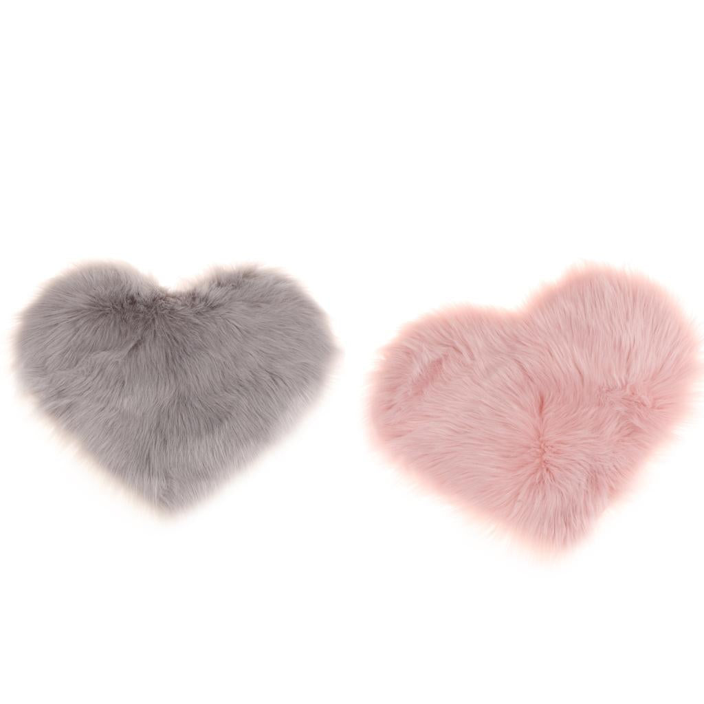 30x40cm Love Shaped Shaggy Soft Sheepskin Area Rug Faux Fur Rug Pink & Grey