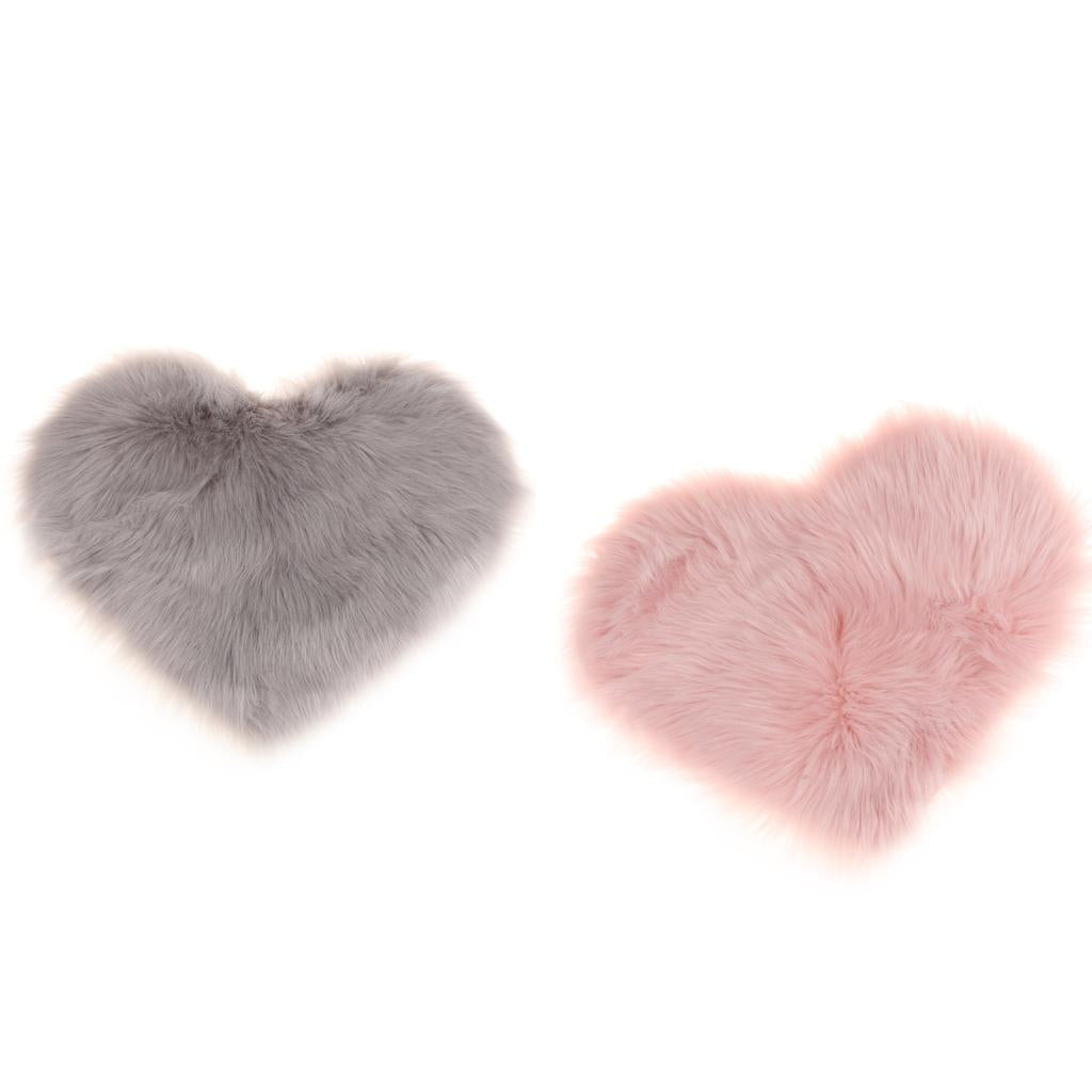 30x40cm Love Shaped Shaggy Soft Sheepskin Area Rug Faux Fur Rug Pink & Grey