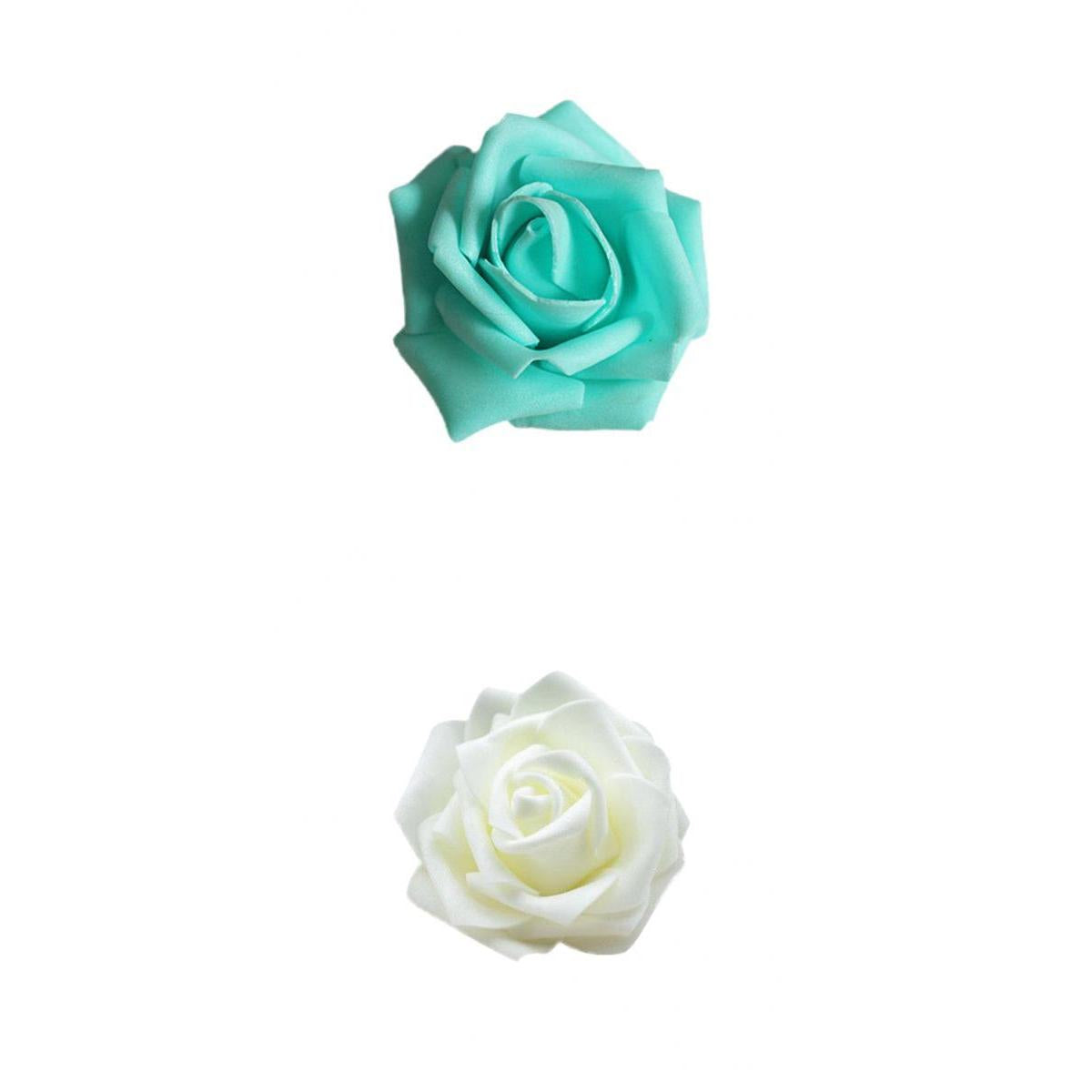 100Pcs Foam Rose Heads Artificial Flower Bridal Bouquet Decor Sapphire+Cream