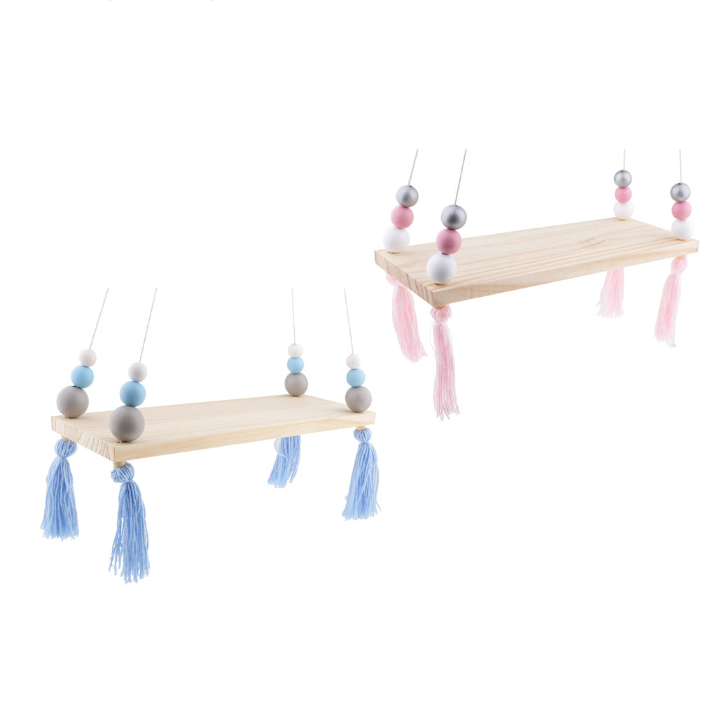 2x Kids Baby Nordic Style Wooden Tassel Pearl Room On Wall Decorative Frame