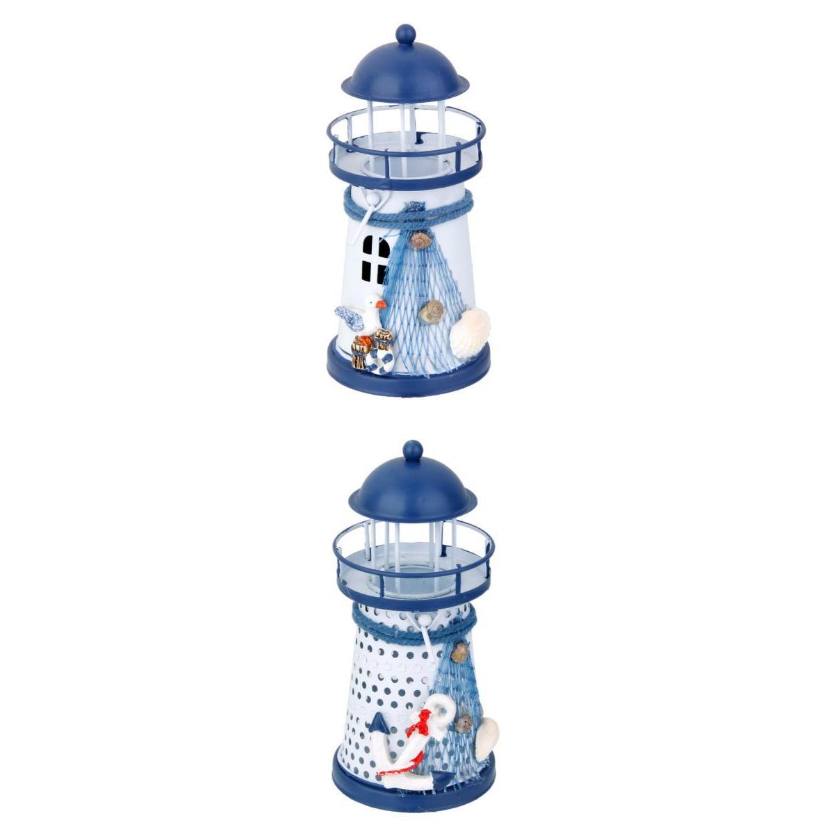 2Pcs 13.5cm Hand Painted Sea house Metal Model Candle Holder Nautical Decor