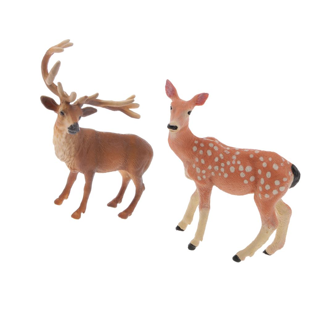 2 Pieces Realistic Deer Model Toy Action Figure Home Decorative Collectibles