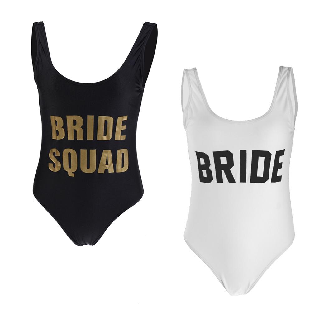 Bride Squad Bride Letters Women Bikini Bodysuit Swimsuit Beachwear Monokini