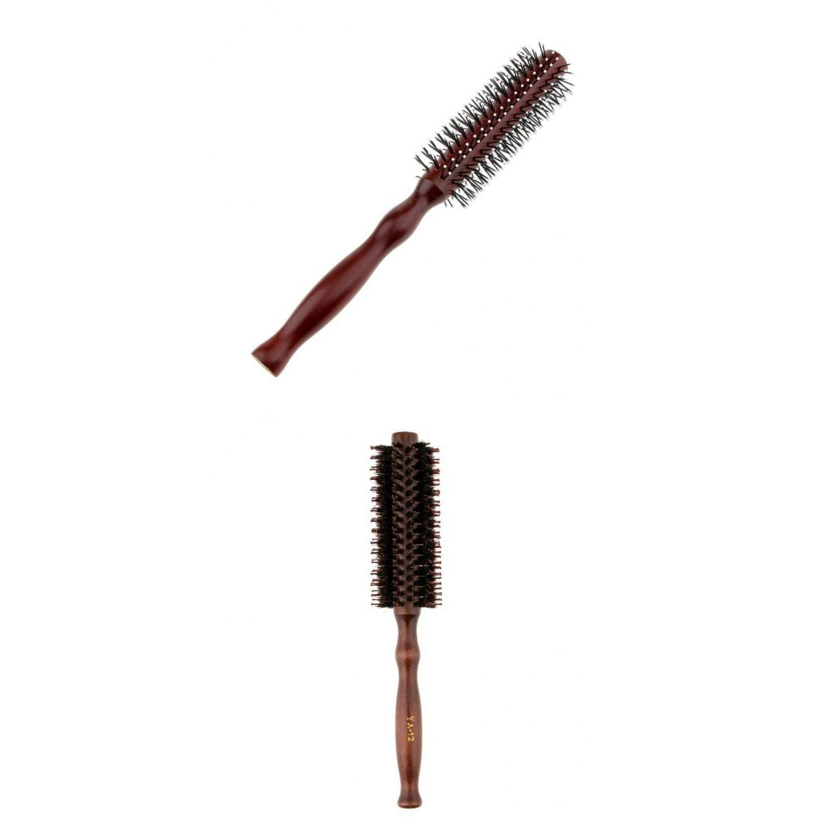 2x Round Wood Handle Hairbrush Barber Hairdressing Curling Hair Comb Brush