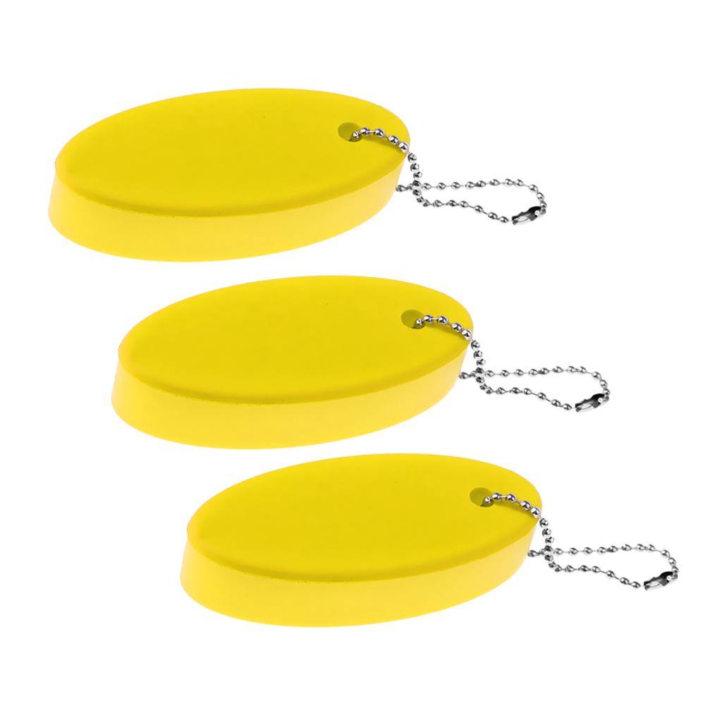 3 Pieces Water Sports Floating Oval Keychain Keyring Water Key Float Yellow