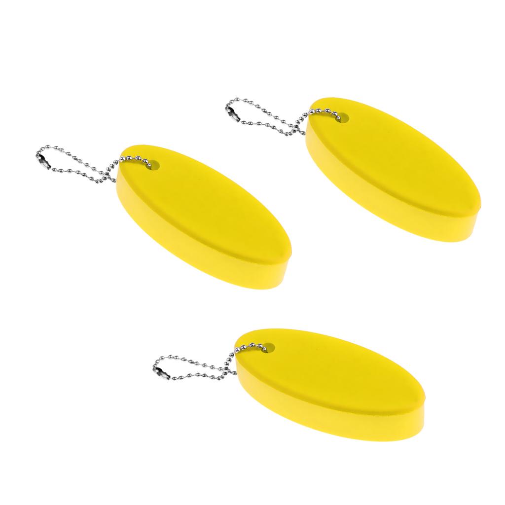 3 Pieces Water Sports Floating Oval Keychain Keyring Water Key Float Yellow