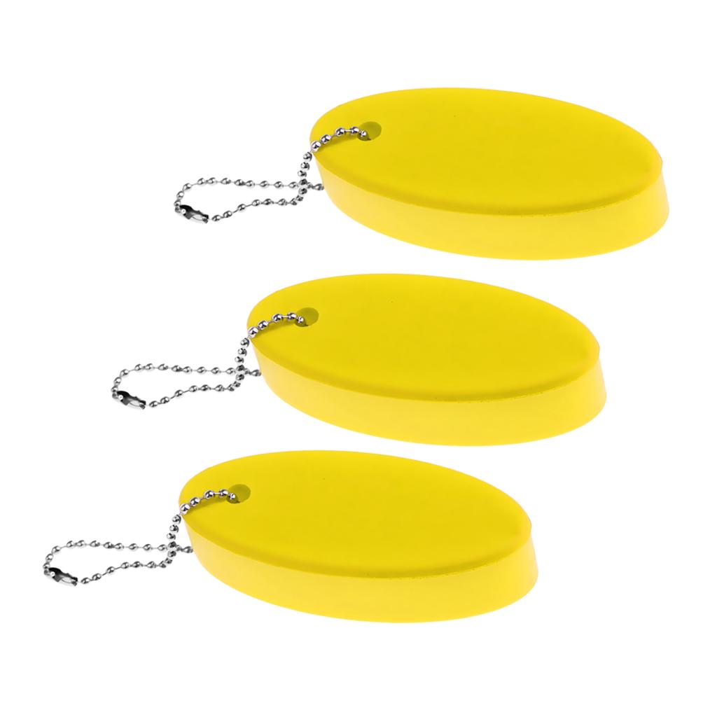 3 Pieces Water Sports Floating Oval Keychain Keyring Water Key Float Yellow