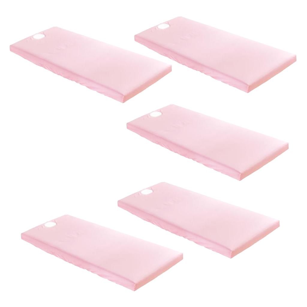 5 Pieces Universal SPA Massage Bed Sheet Cover with Face Breath Hole Pink