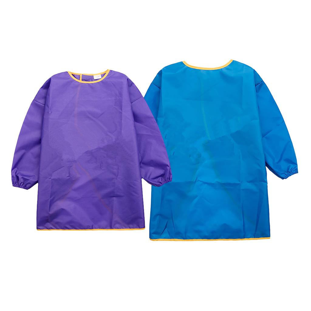 Children Kids Long Sleeve Apron Waterproof Smock Purple M + Blue L