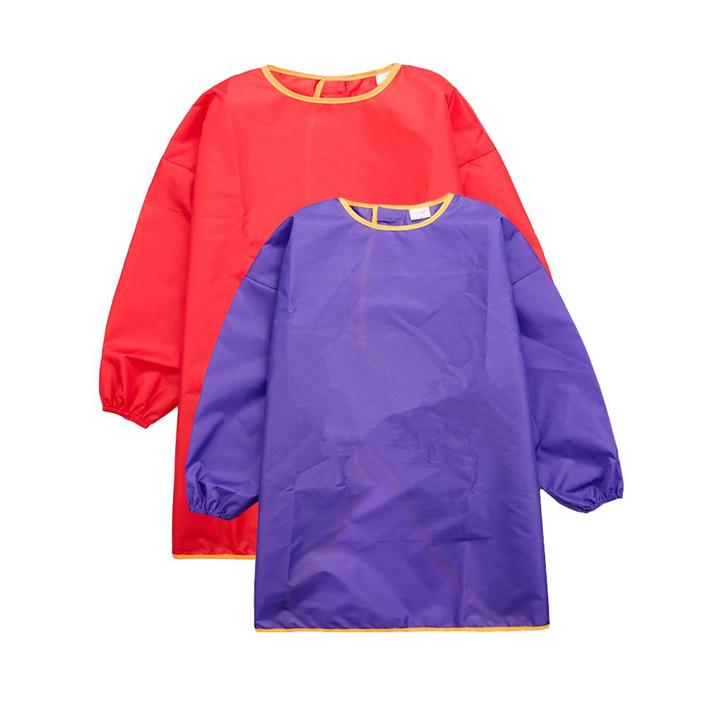 Children Kids Long Sleeve Apron Waterproof Smock Purple M + Red L