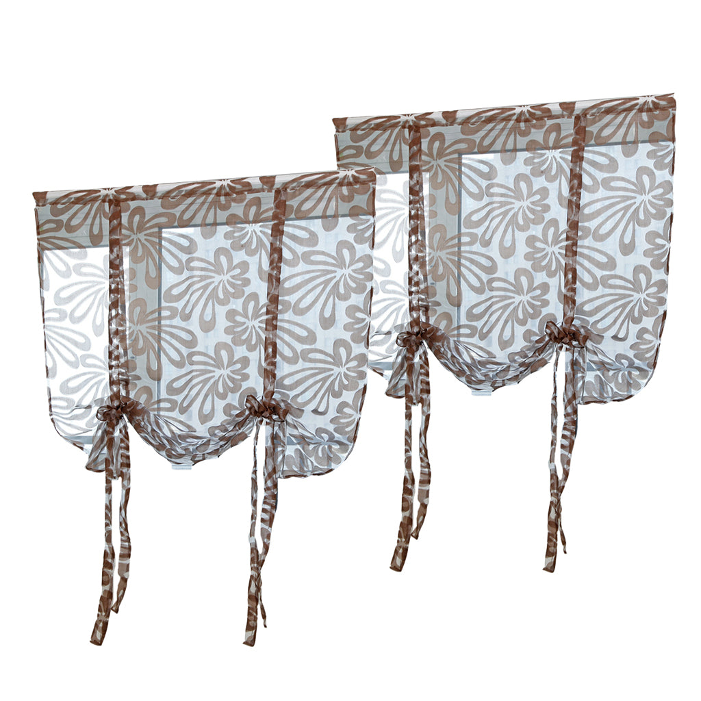 2PCS Tie-up Jacquard Roman Window Curtain Sheer Coffee 80x100cm