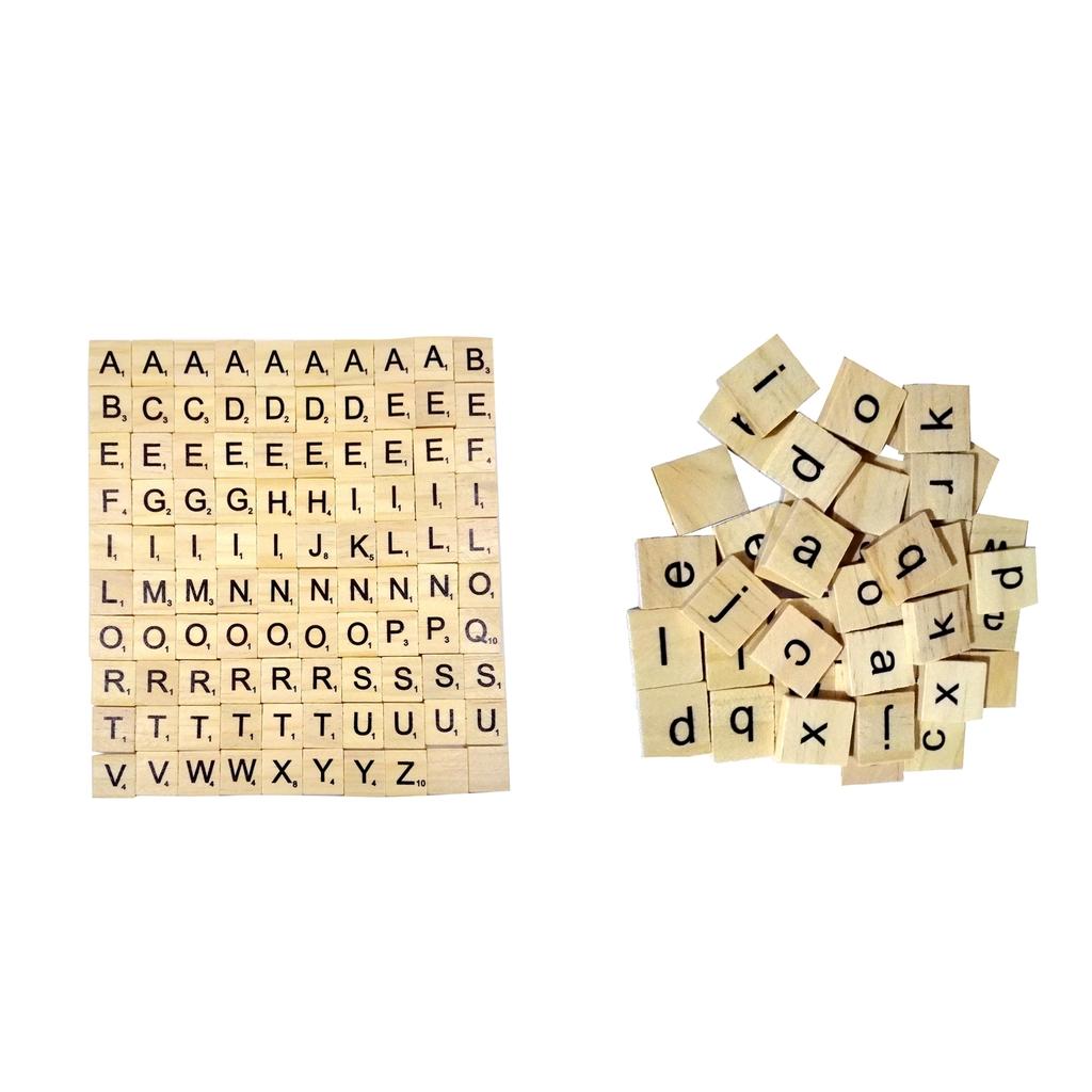 200pcs Puzzle Tiles Wood Wooden Letters Scrapbook Craft Educational Squares
