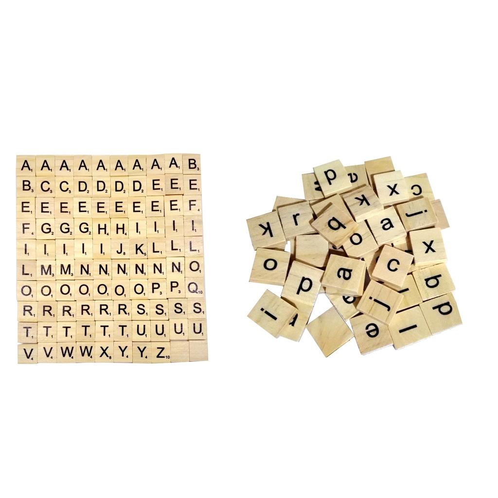200pcs Puzzle Tiles Wood Wooden Letters Scrapbook Craft Educational Squares