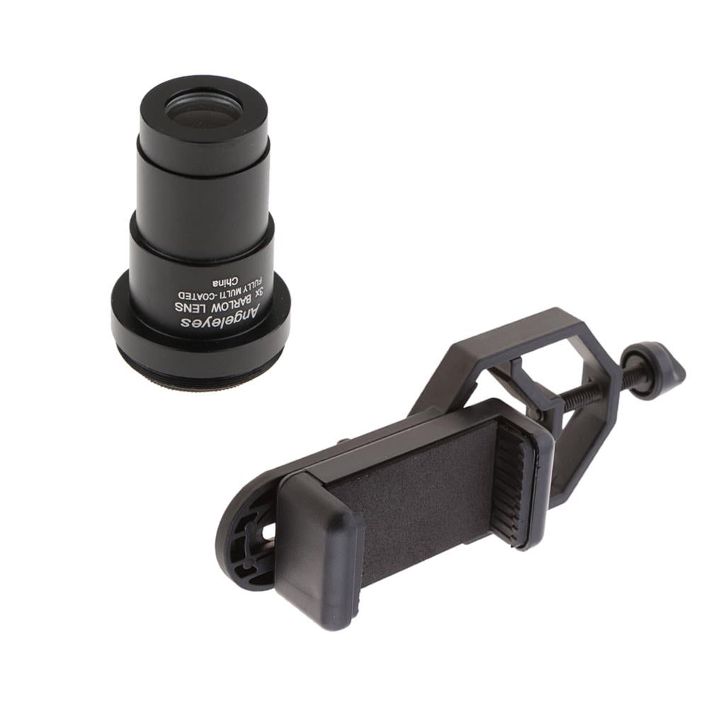 Barlow Lens Eyepiece 3X for Celestron + Cell Phone Telescope Adapter Mount