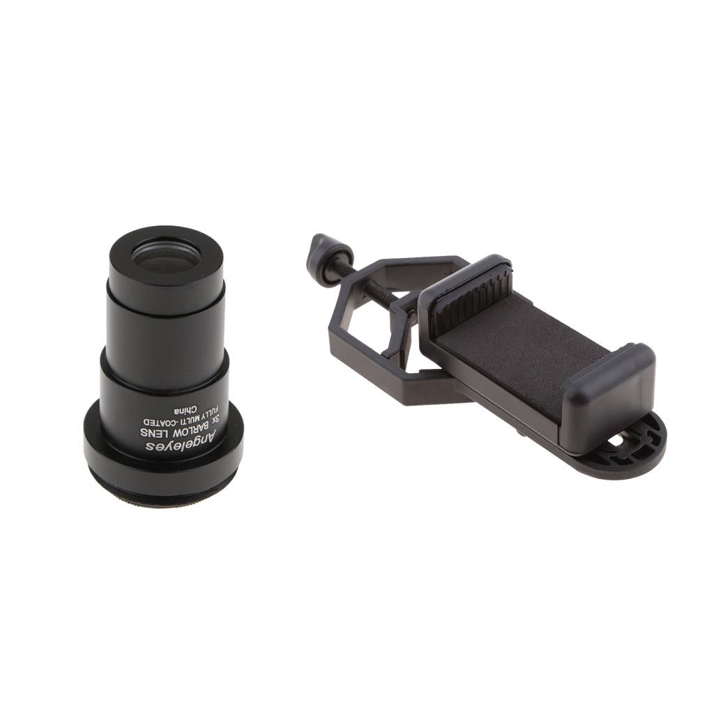 Barlow Lens Eyepiece 3X for Celestron + Cell Phone Telescope Adapter Mount