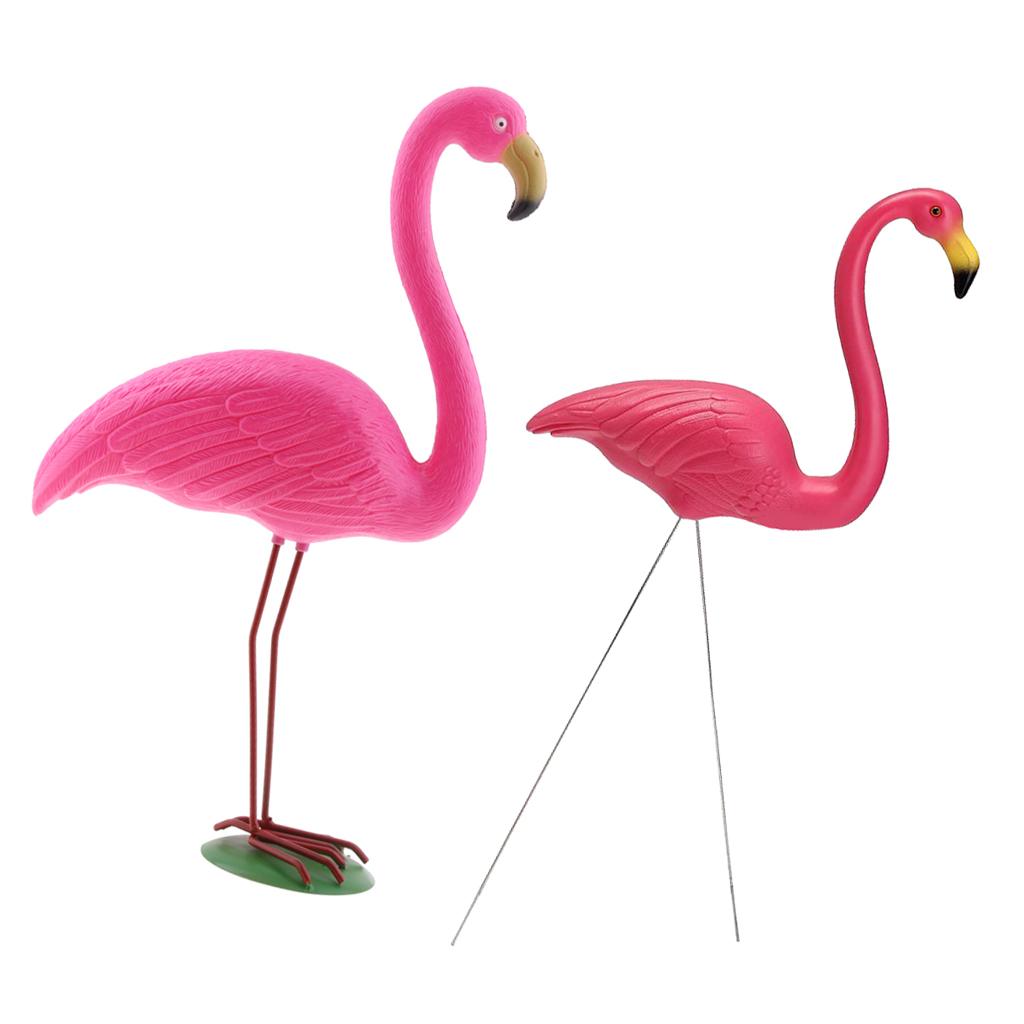 2Pieces Lifelike Pink Flamingo Yard Garden Lawn Art Ornaments Decor Set