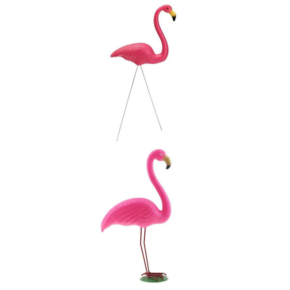 2Pieces Lifelike Pink Flamingo Yard Garden Lawn Art Ornaments Decor Set