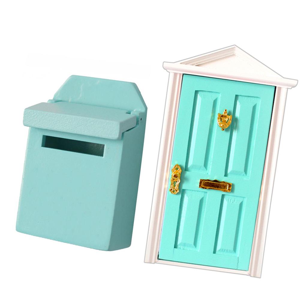 1/12 Dollhouse Miniature Mint Green Wooden Steepletop Door & Mailbox Accs