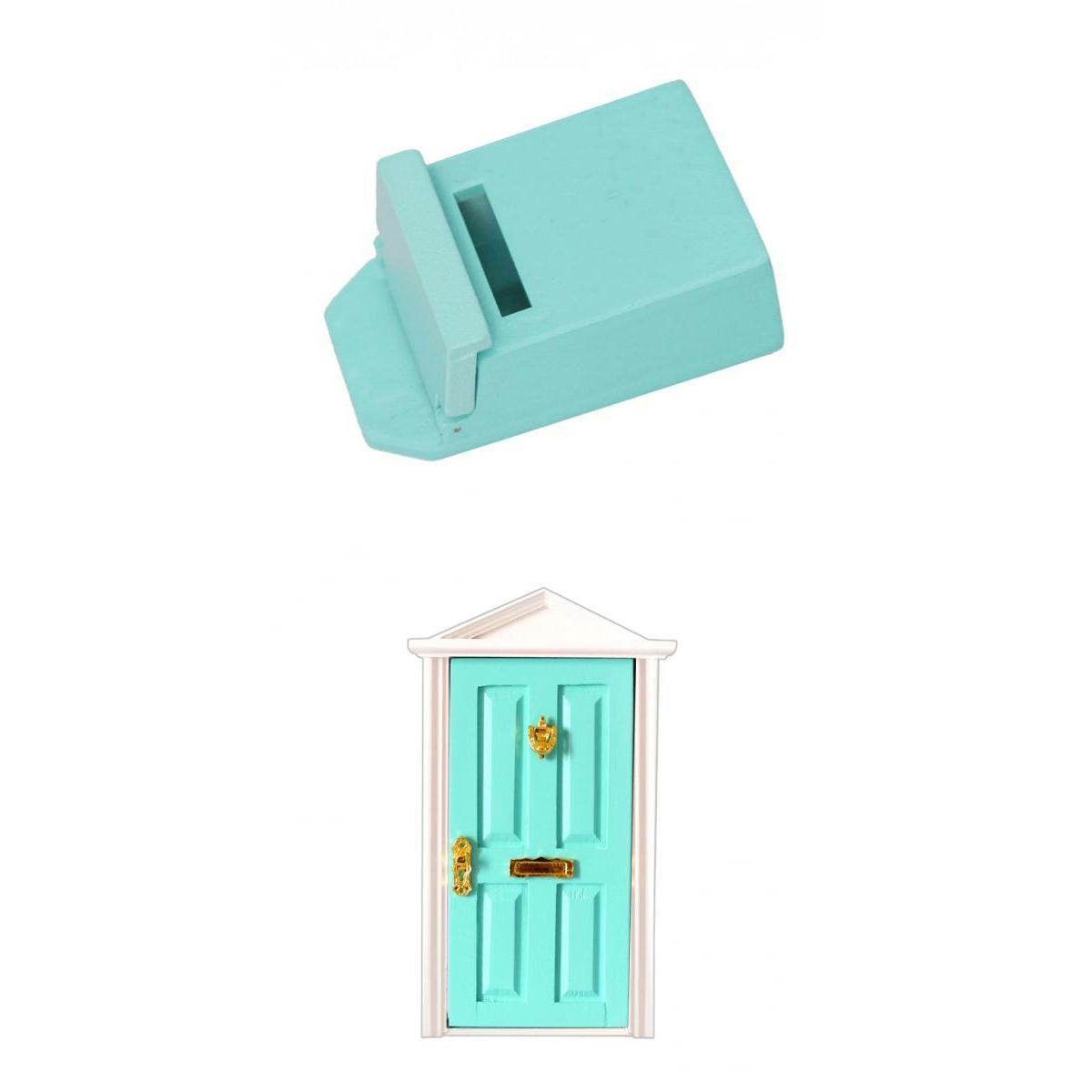 1/12 Dollhouse Miniature Mint Green Wooden Steepletop Door & Mailbox Accs