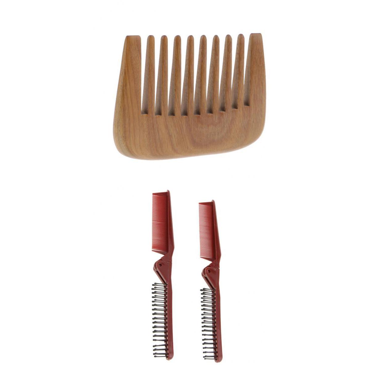 2Pcs Plastic Pocket Travel Folding Hair Brush + Sandalwood Comb Anti Static