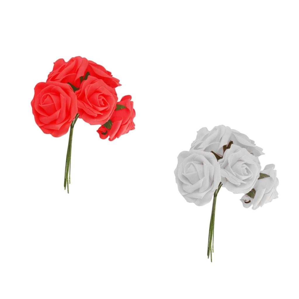 20x Colorfast Foam Rose Artificial Flower Bride Bouquet Party Decor Red+Wht
