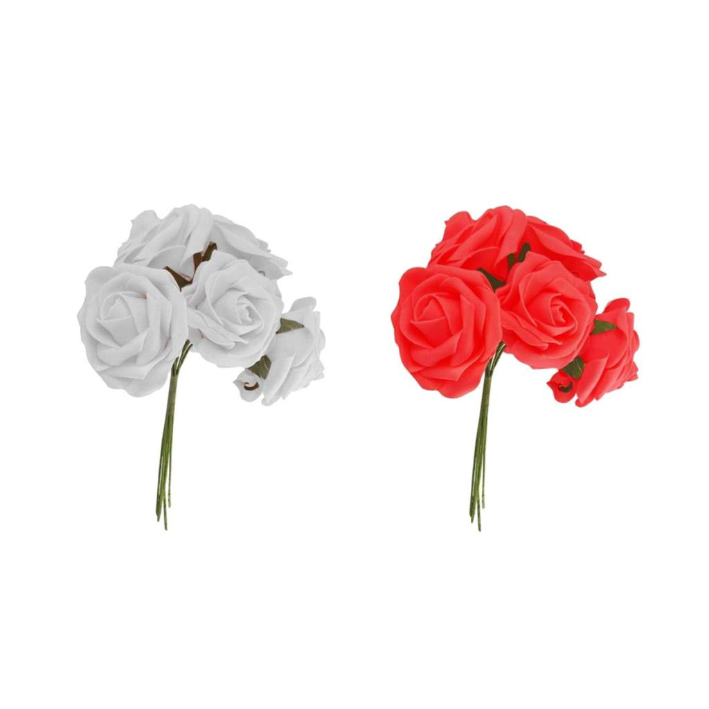 20x Colorfast Foam Rose Artificial Flower Bride Bouquet Party Decor Red+Wht