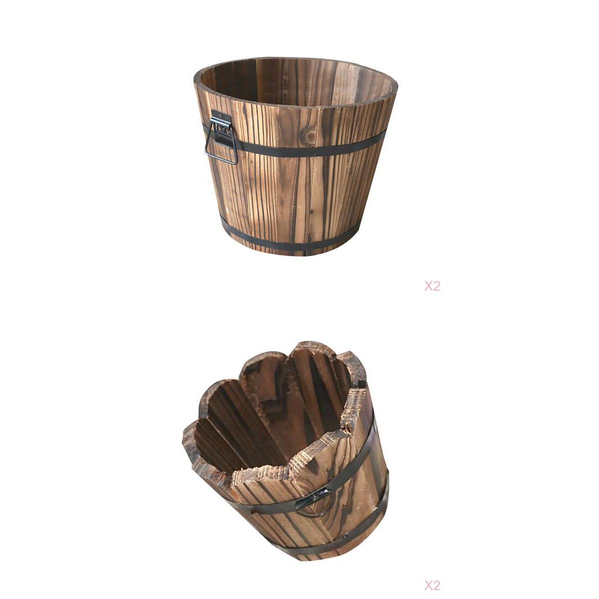 4x Wooden Bucket Pot Flower Planter Barrel Patio Garden Outdoor Home Decor