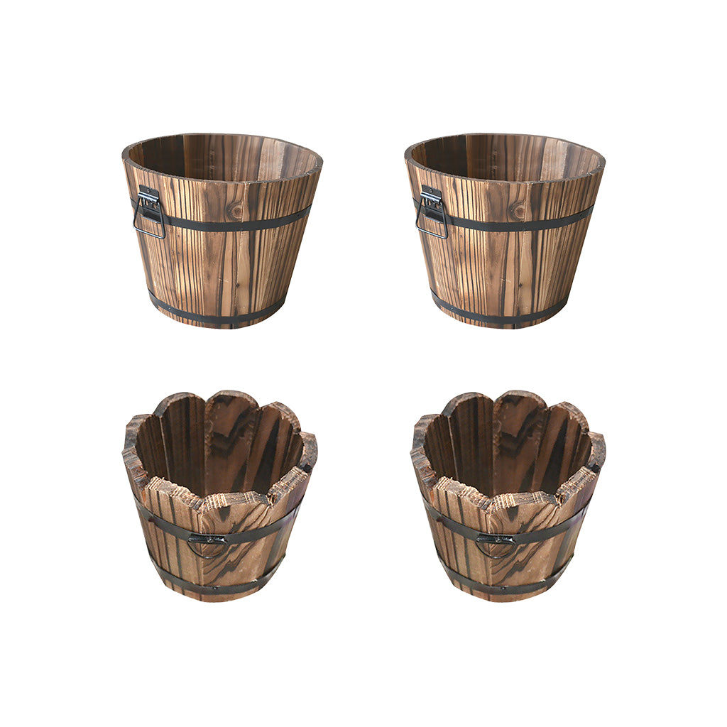 4x Wooden Bucket Pot Flower Planter Barrel Patio Garden Outdoor Home Decor