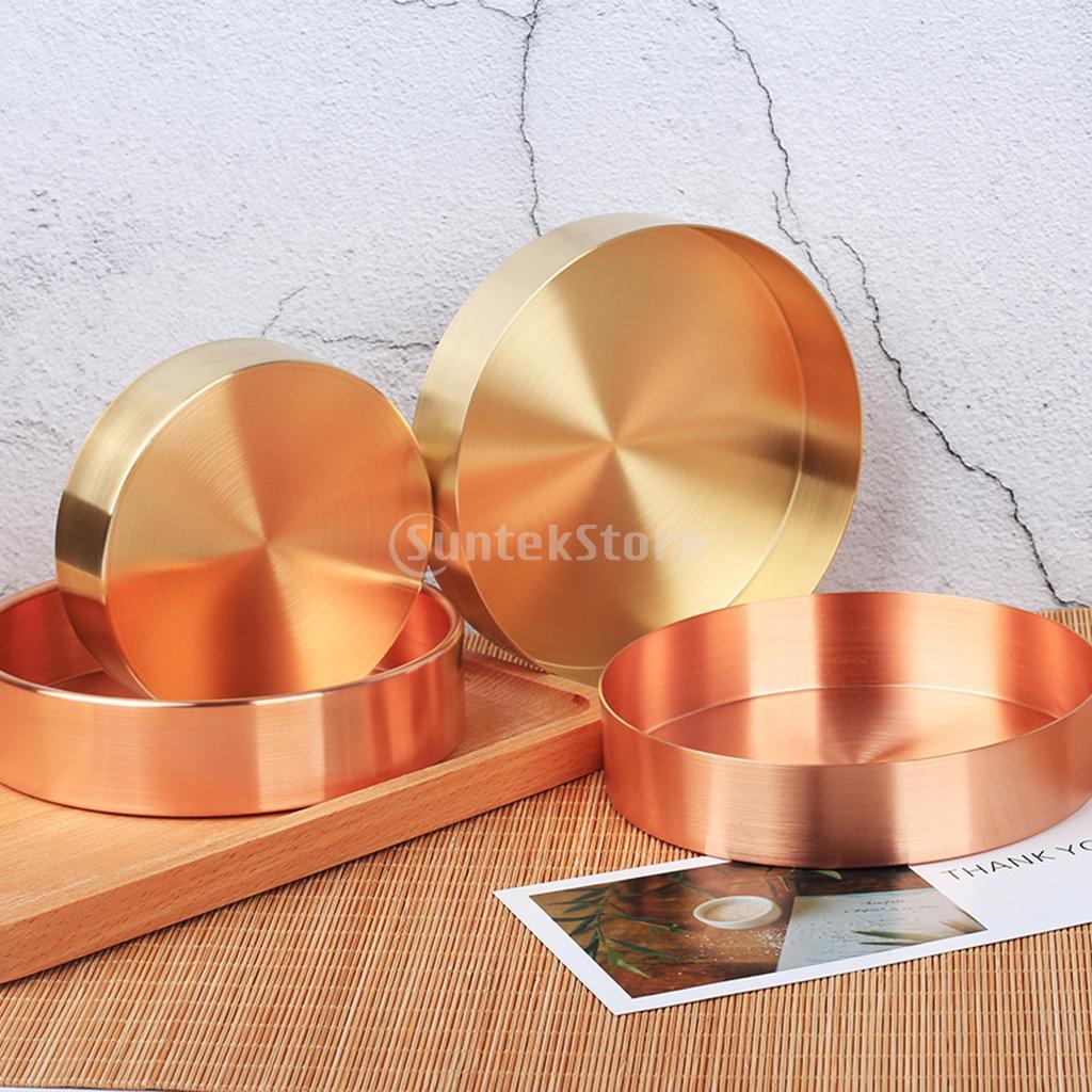 2 Pcs 10cm+14cm Round Copper Desktop Storage Tray Plate Organizer Photo Prop