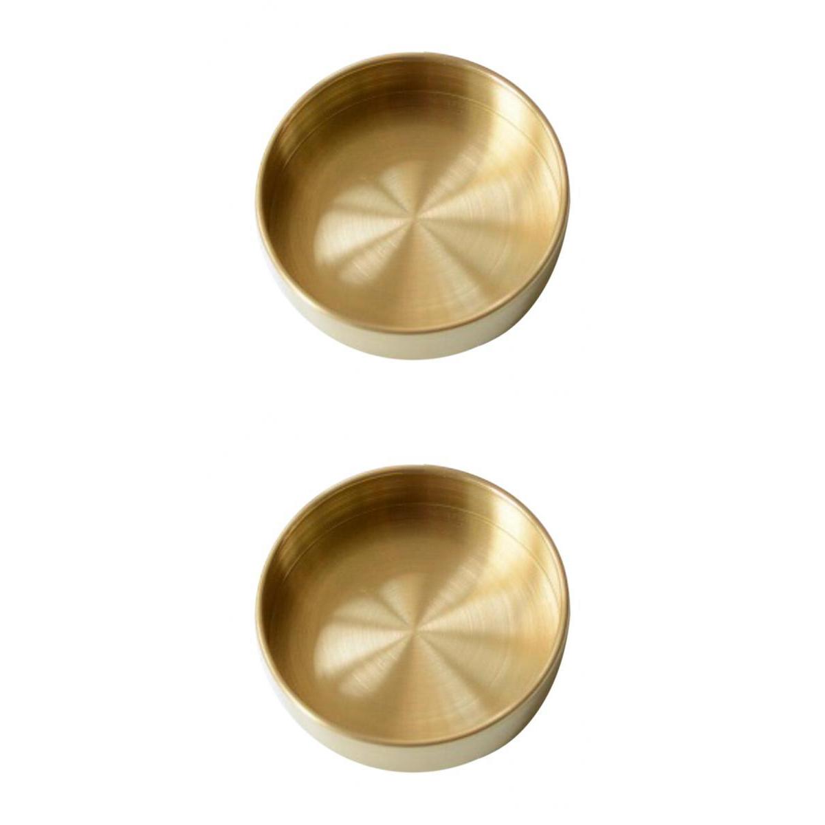 2 Pcs 10cm+14cm Round Copper Desktop Storage Tray Plate Organizer Photo Prop