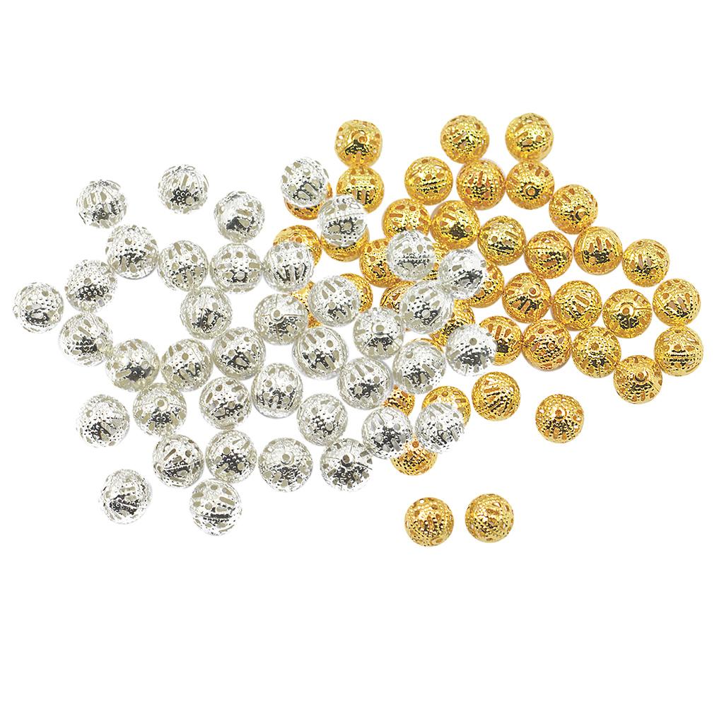 200 Pieces Silver Gold Alloy Filigree Hollow Spacer Beads Loose Charms 8mm