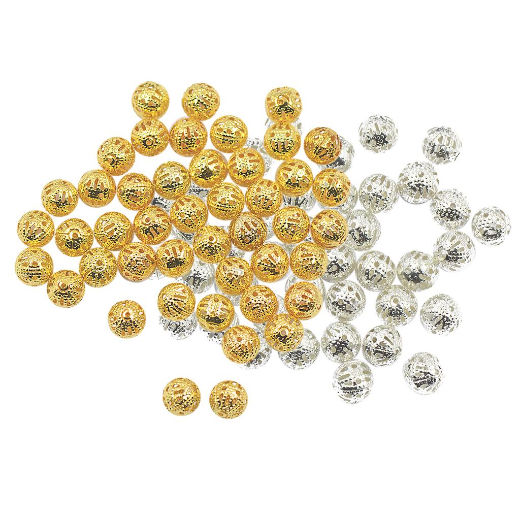 200 Pieces Silver Gold Alloy Filigree Hollow Spacer Beads Loose Charms 8mm