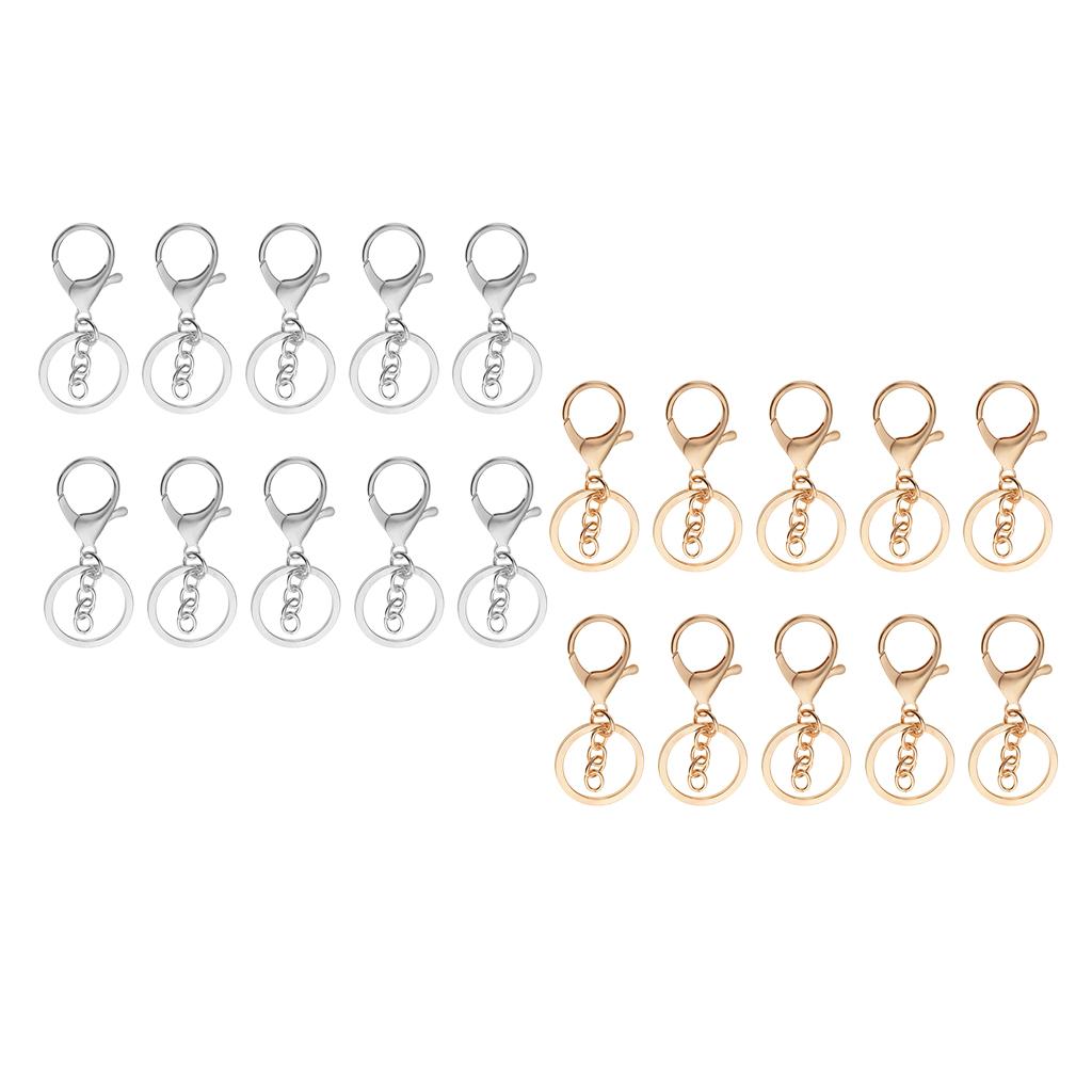 20 Pieces Snap Lobster Clasps Clips Hook with Chain Keychain Silver Gold