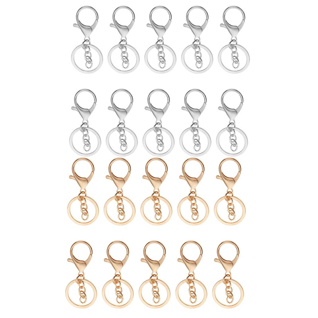 20 Pieces Snap Lobster Clasps Clips Hook with Chain Keychain Silver Gold