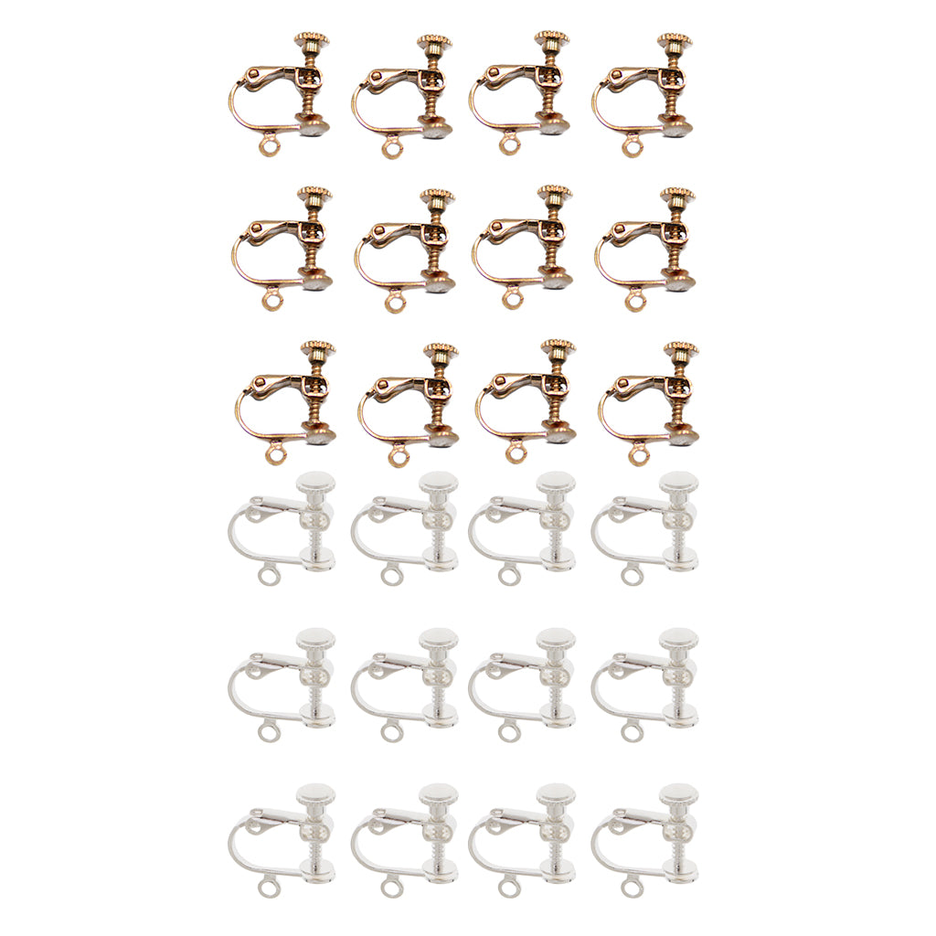 24 Piece Non Piercing Copper Adjustable Screw Earring Clips Rose gold Silver