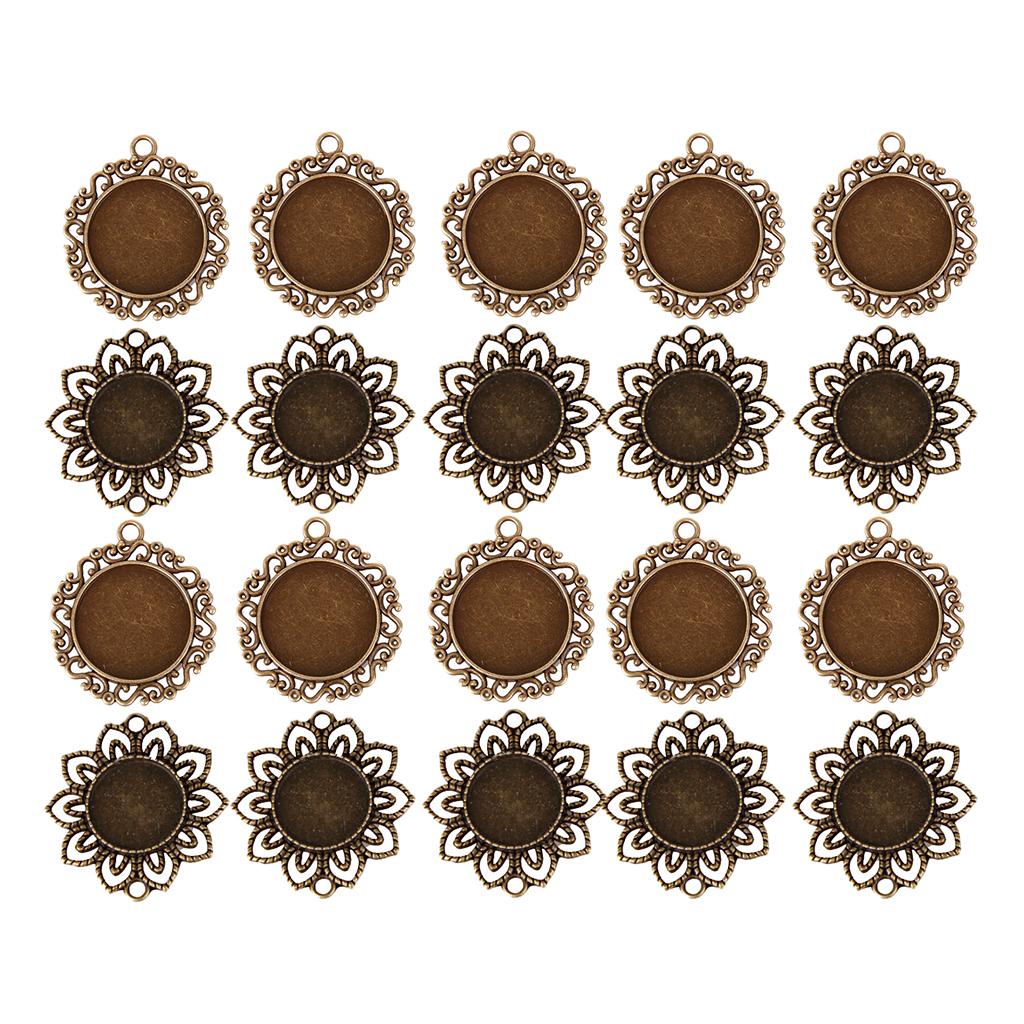 20 Pieces Flower Shape Blank Cabochon Bezel Settings Tray DIY Pendants Base