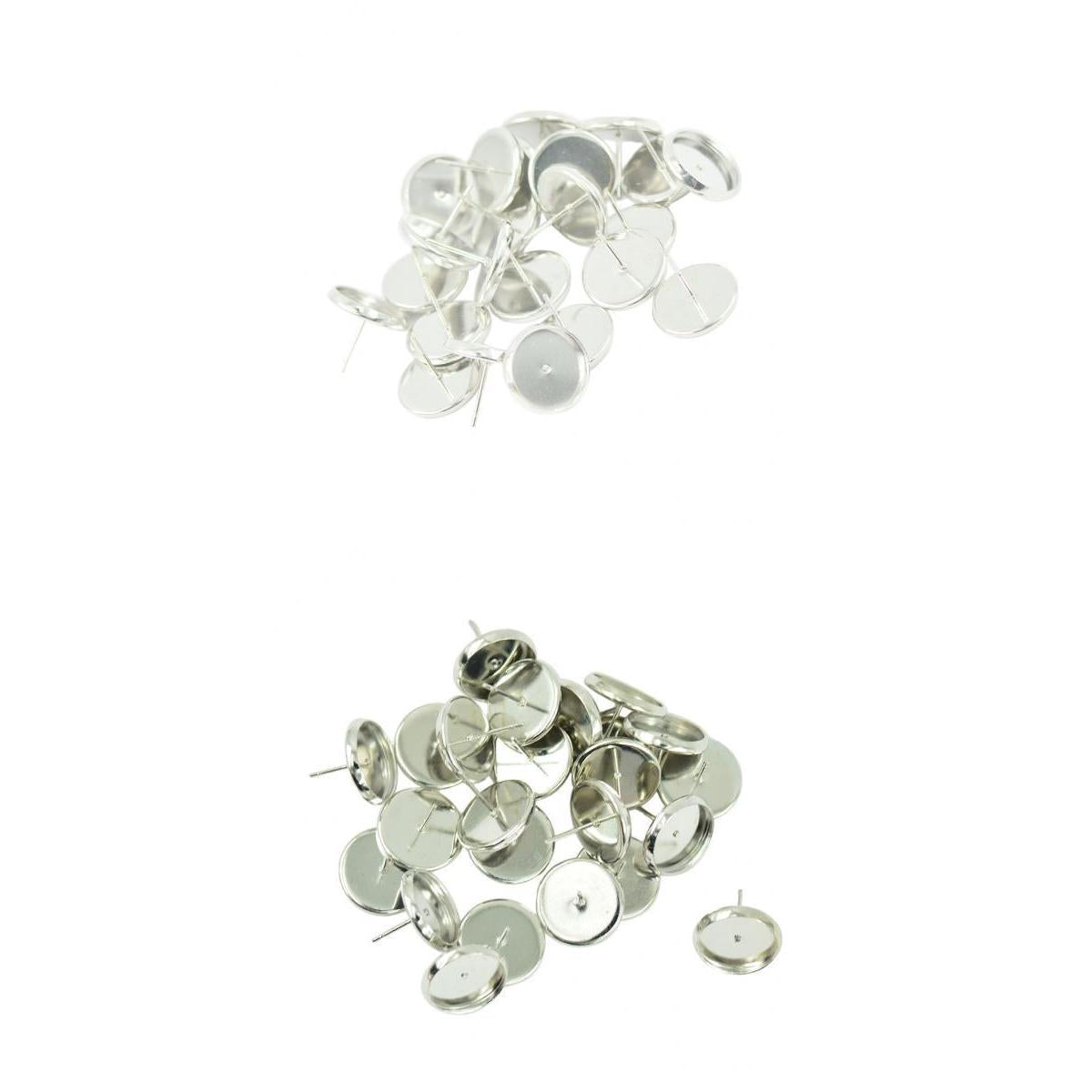 48 Pcs Round Earrings Blank Bezel Setting Fit 12mm Cabochon Silver & White